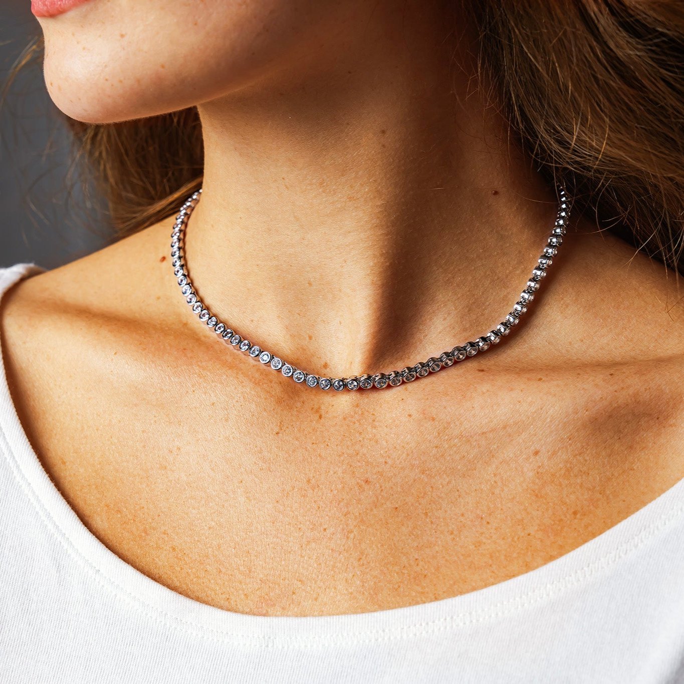 Isabella Round Silver Tennis Necklace