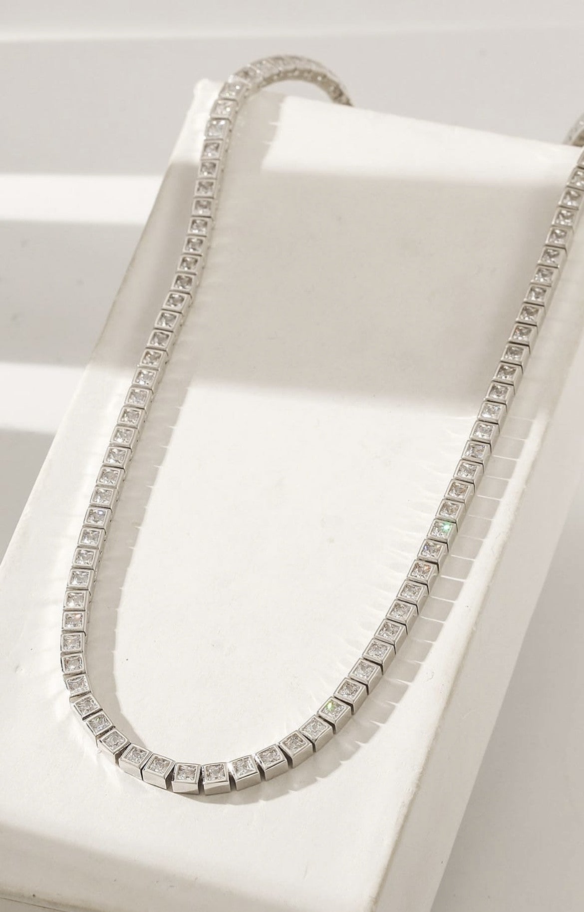 Emily Silver Square Tennis Necklace