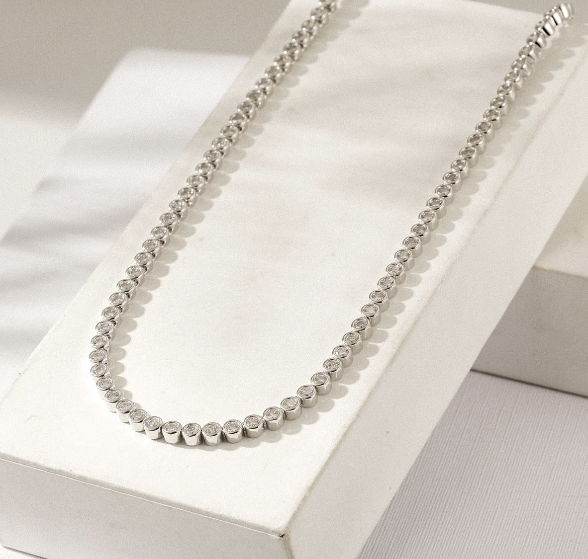 Isabella Round Silver Tennis Necklace
