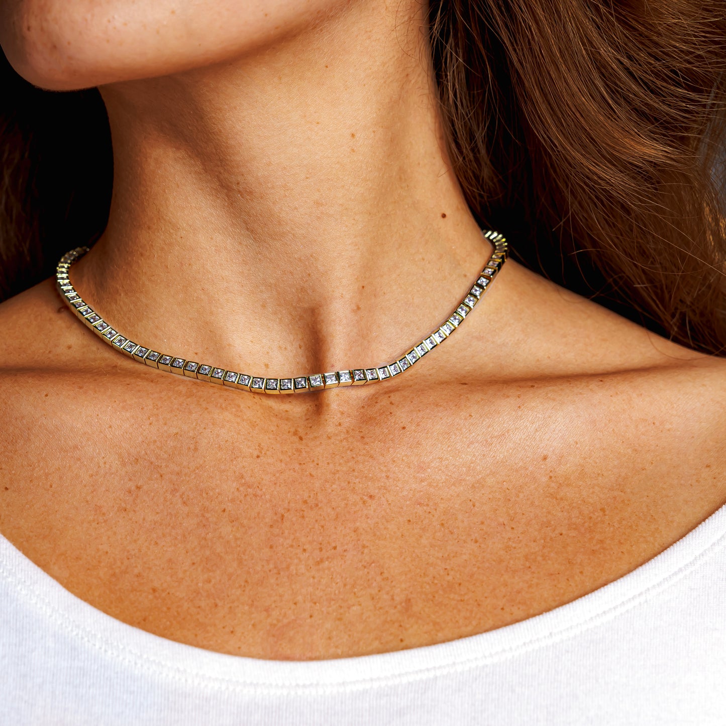 Anya Gold Square Tennis Necklace
